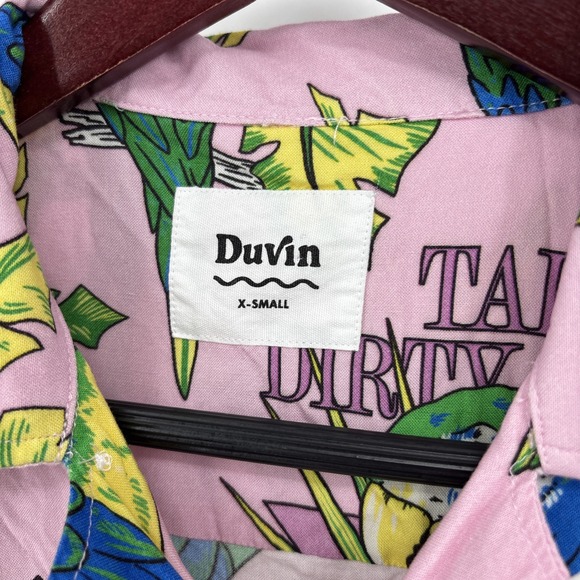 Duvin Talk Dirty To Me Shirt Mens Size XS Pink Parrot Loop Collar Hawaiian‎ RARE - Picture 5 of 7